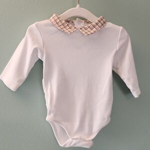 Jacadi Paris White Bodysuit with Plaid Collar
